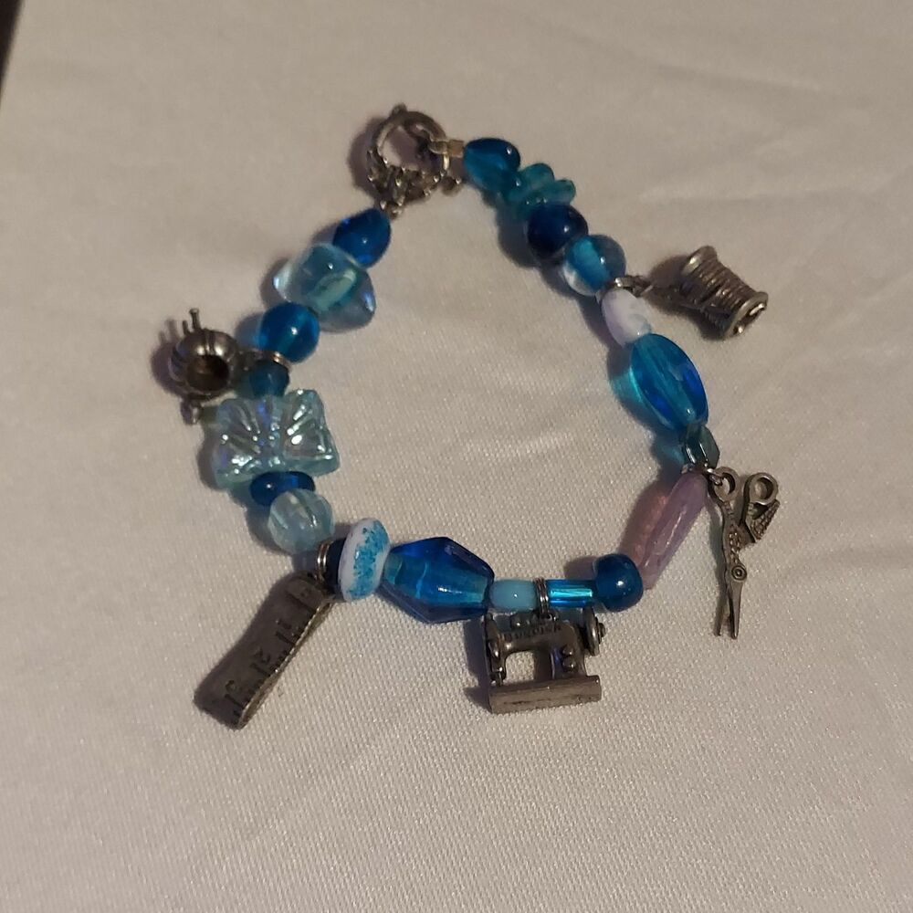 Seamstress Bracelet Charms Thread Sewing Machine Measuring Tape Scissors 6"